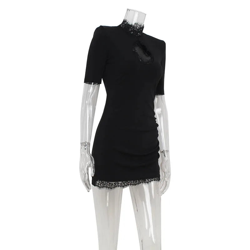 Vestido ajustado de encaje con patchwork para mujer