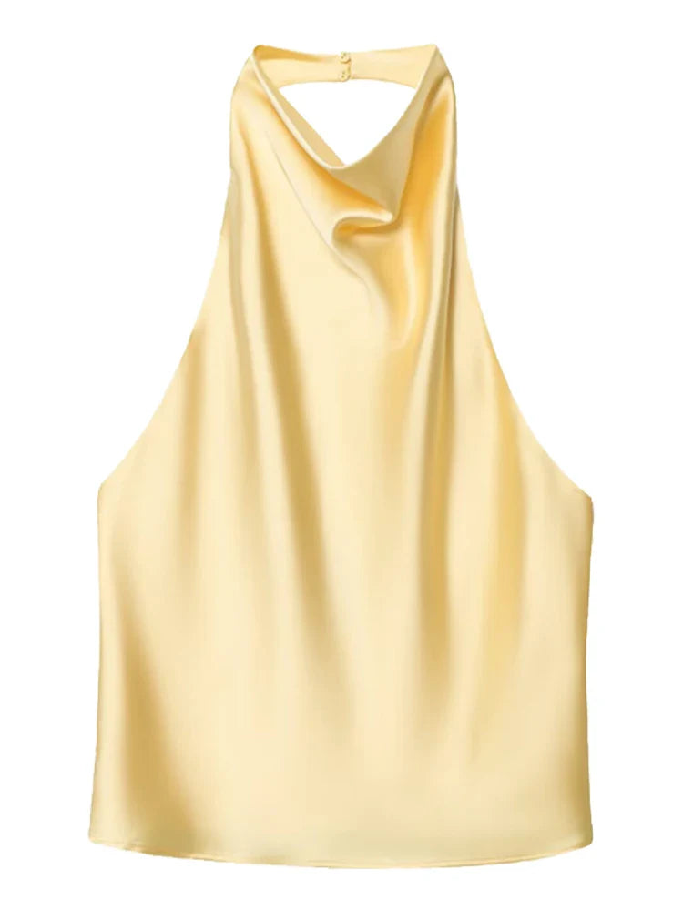 Top de corsé con halter de satén para mujer