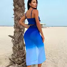 Bikini Traje de bañode tres piezas de color degradado Conjunto de bikinis de malla Traje de baño de playa de verano Traje de baño para mujer