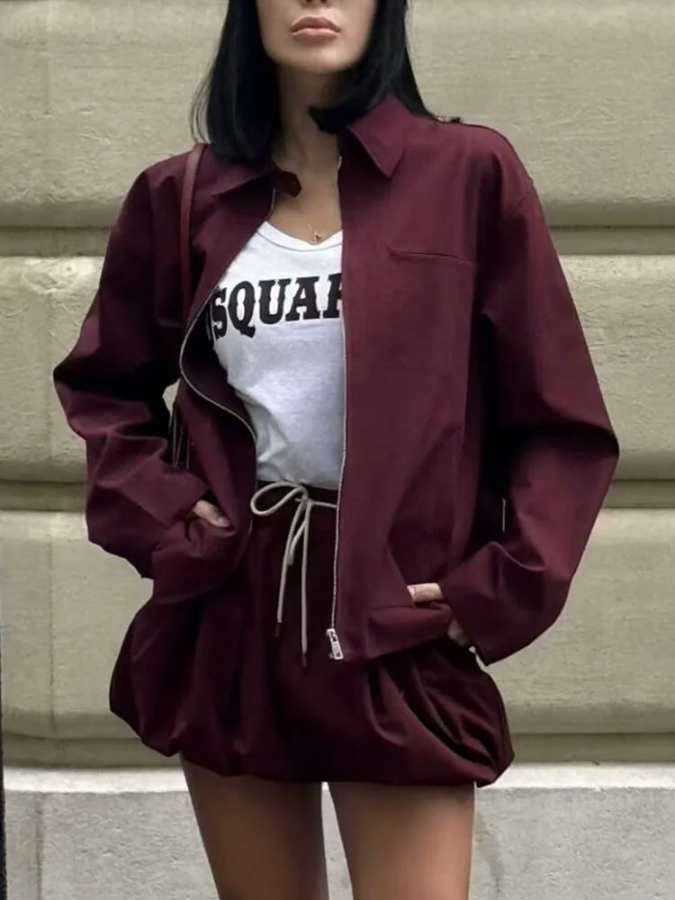 Chaqueta con cremallera de lona burdeos
