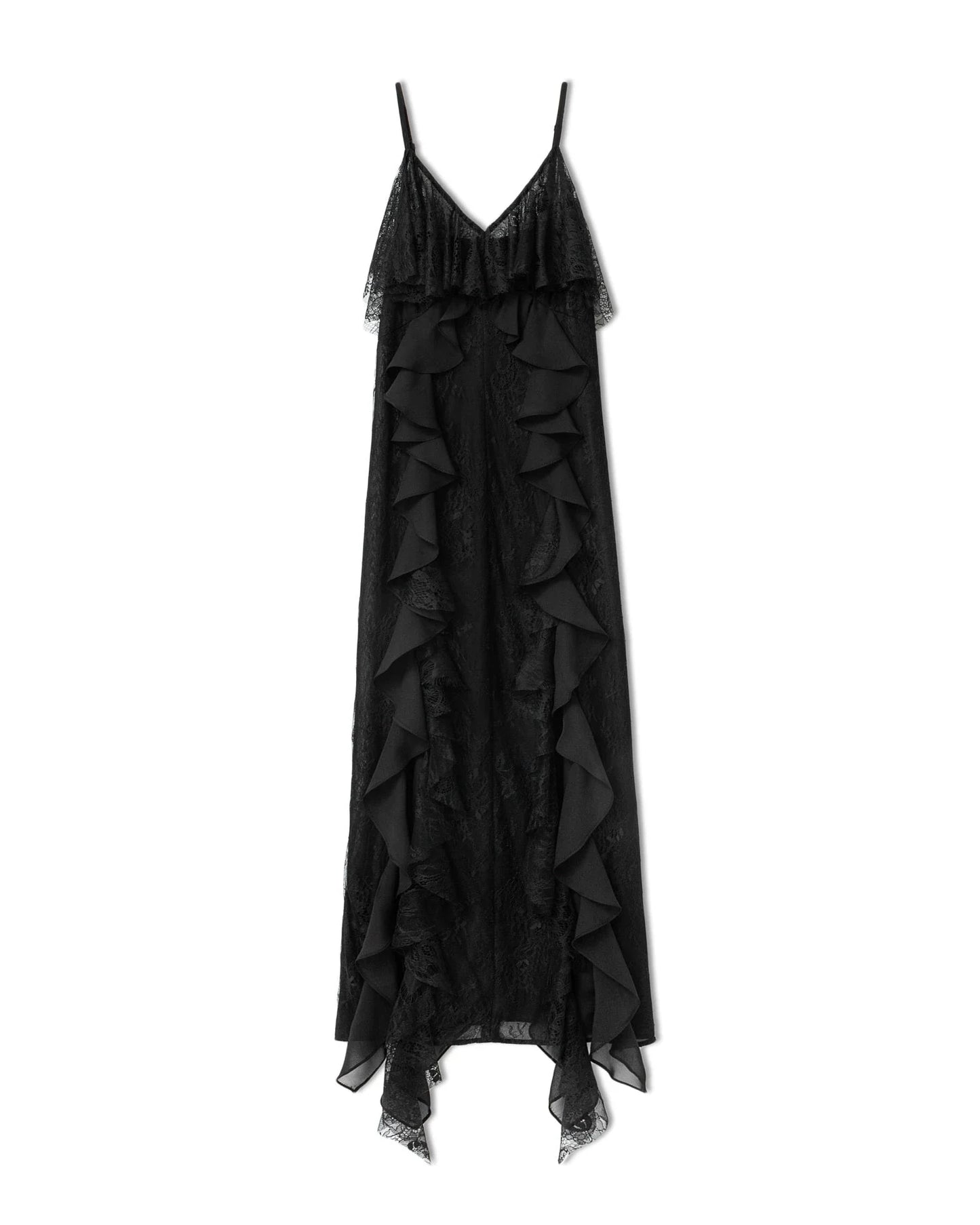 Vestido largo con tirantes con volantes para mujer