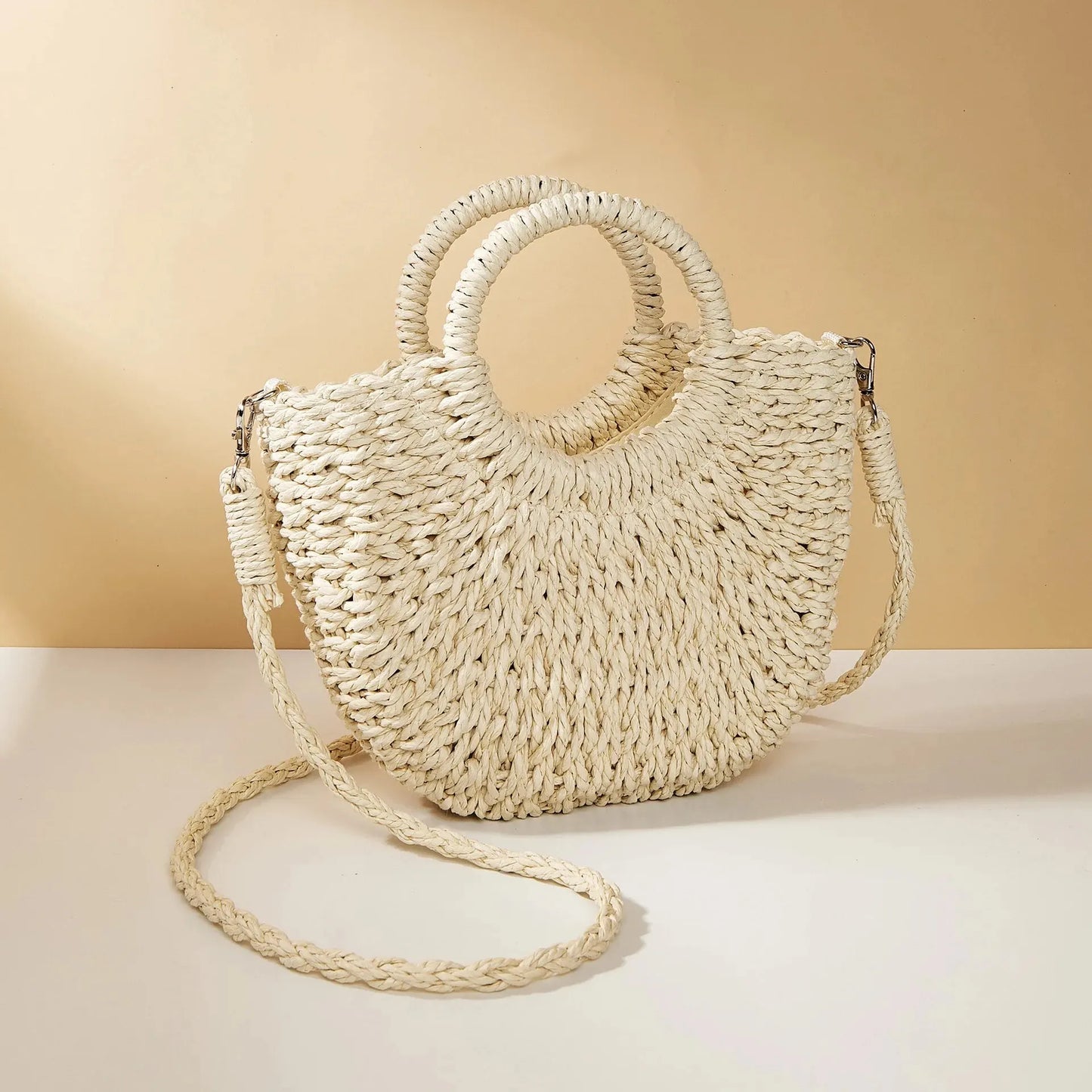 Bolso bandolera de ratán de paja de media luna