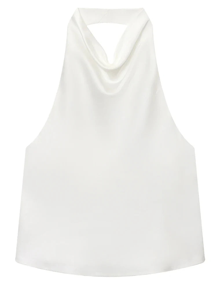 Top de corsé con halter de satén para mujer