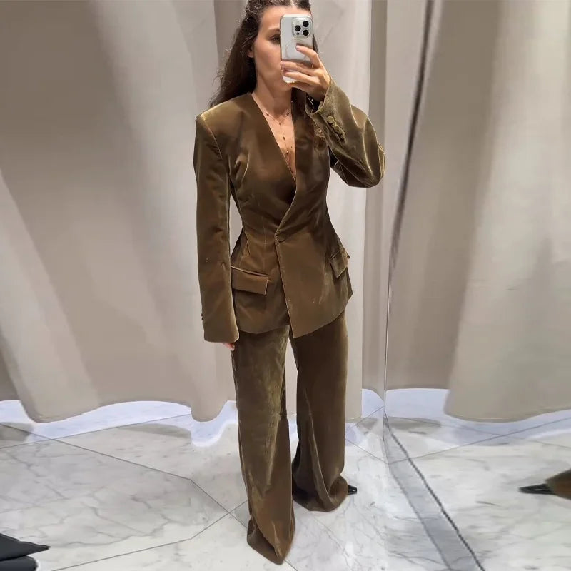 Conjunto de traje blazer de terciopelo para mujer