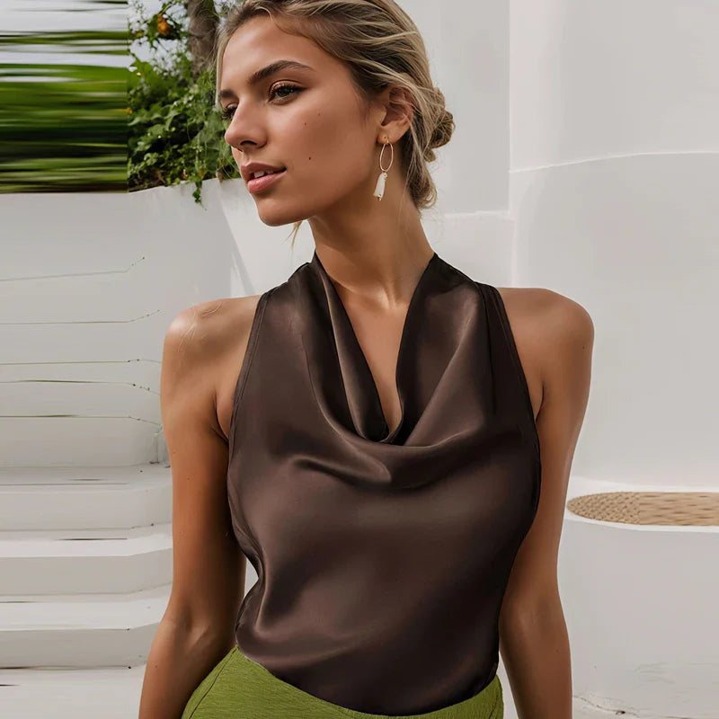 Top de corsé con halter de satén para mujer