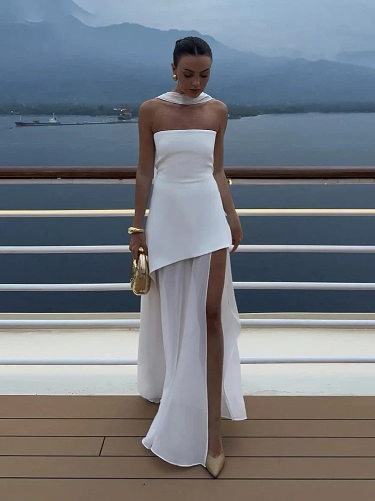Vestido largo con corsé sin tirantes para mujer