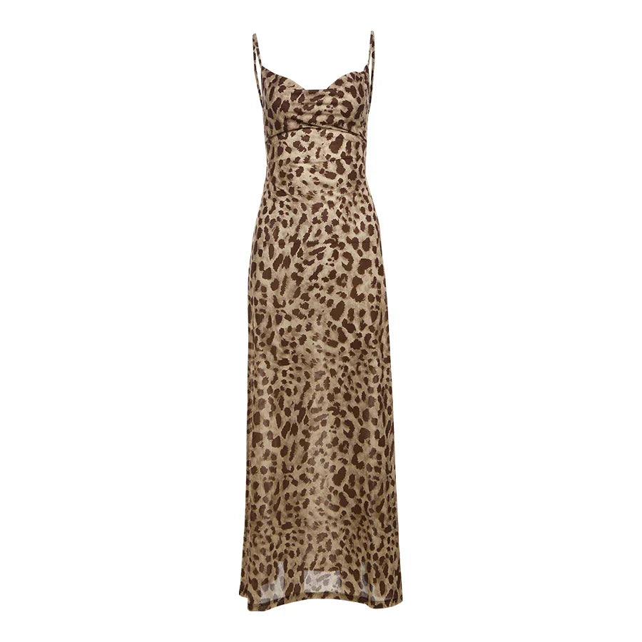 Vestido sin espalda con estampado de leopardo para mujer