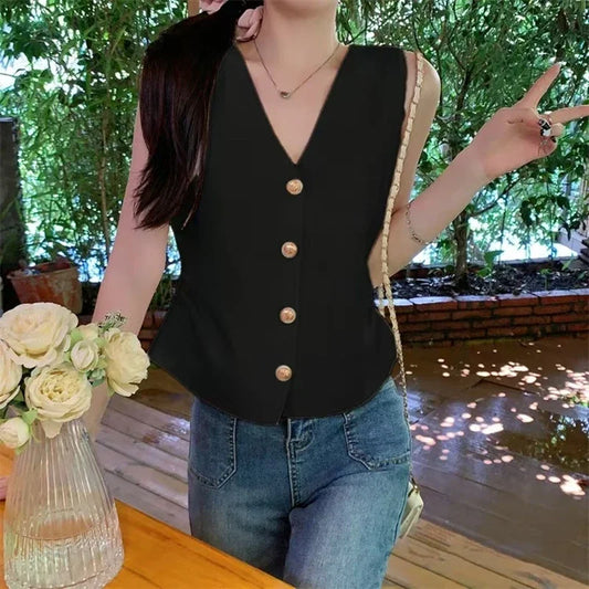 Chaleco fruncido con cuello en V