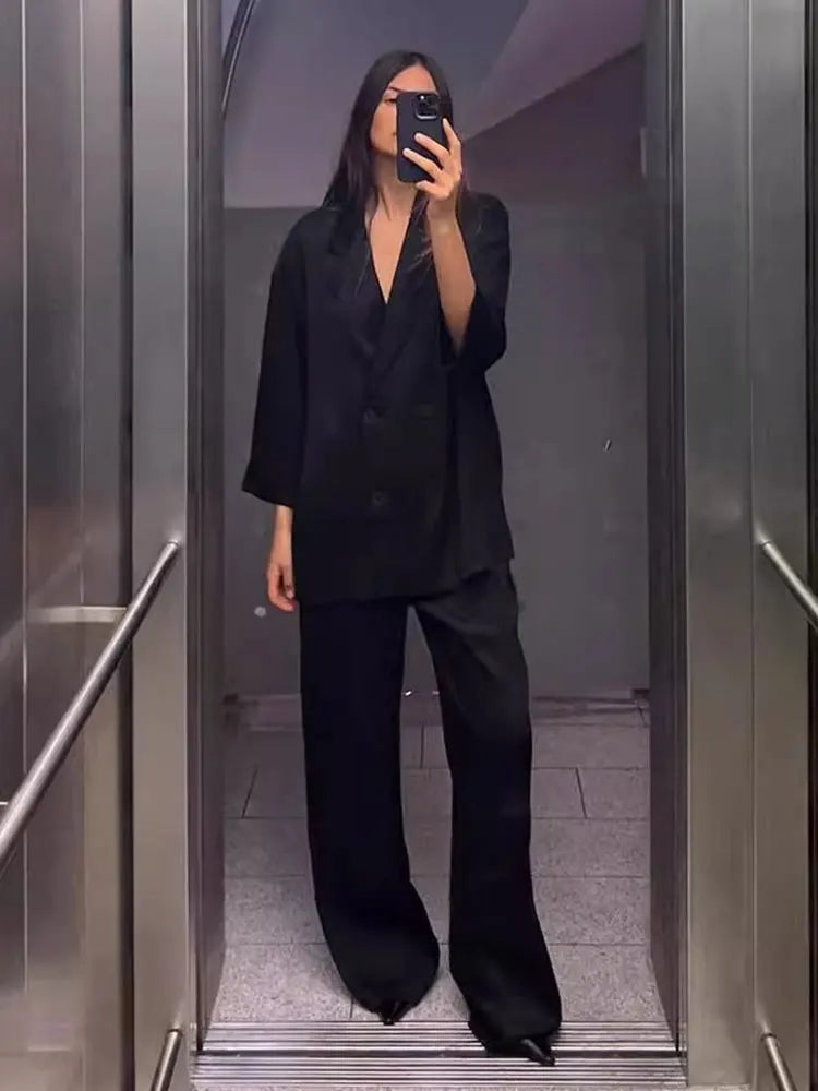Conjunto de blazer cruzado para mujer