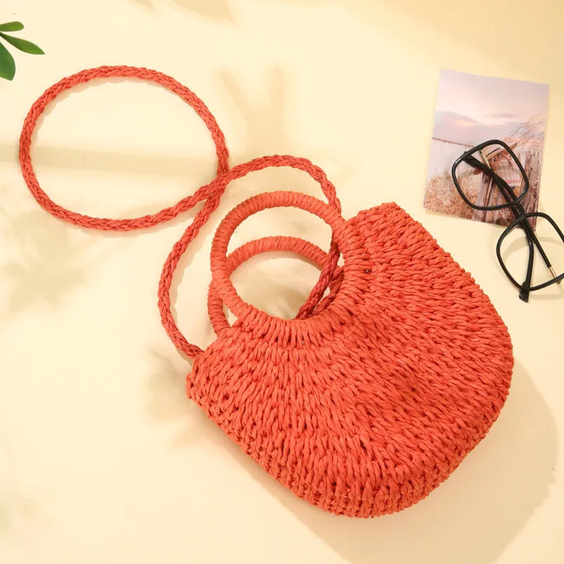 Bolso bandolera de ratán de paja de media luna