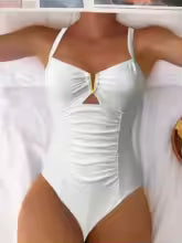 traje de baño brillante con cuello en V para Mujer, traje de baño de una pieza para playa, Trikini para Mujer, Bikini Monokini Badpak Maio