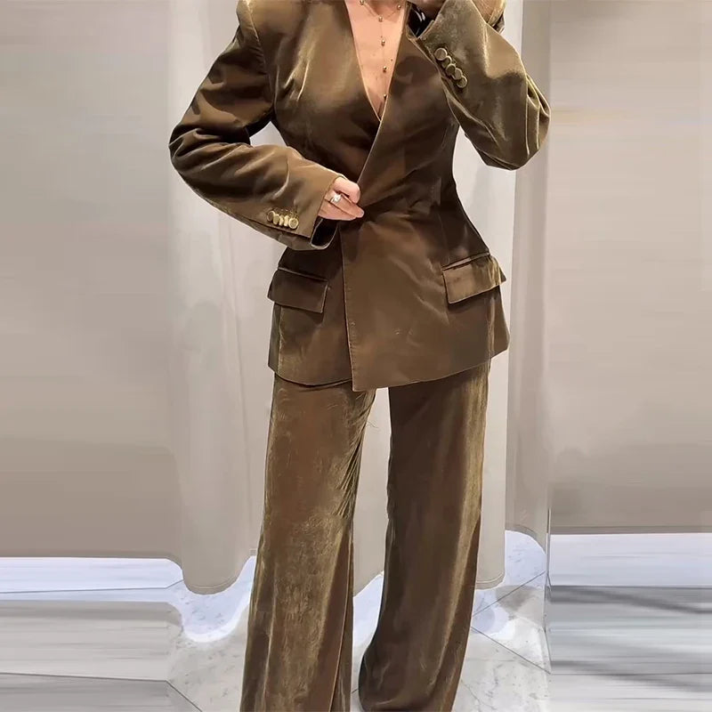 Conjunto de traje blazer de terciopelo para mujer