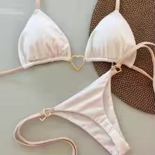 Nuevo Bikini blanco de Color sólido para mujer, traje de baño de cintura baja con cordones, conjunto de dos piezas