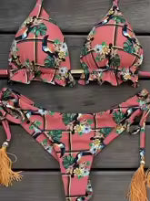 Conjunto de Bikini de 2 piezas para mujer, traje de baño deportivo con estampado, ropa de playa, traje de baño acolchado con realce, bañista exquisito