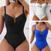 traje de baño brillante con cuello en V para Mujer, traje de baño de una pieza para playa, Trikini para Mujer, Bikini Monokini Badpak Maio