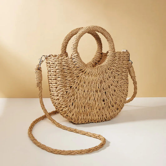 Bolso bandolera de ratán de paja de media luna