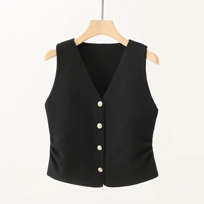 Chaleco fruncido con cuello en V