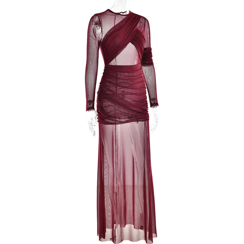 Elegante vestido de fiesta de malla transparente