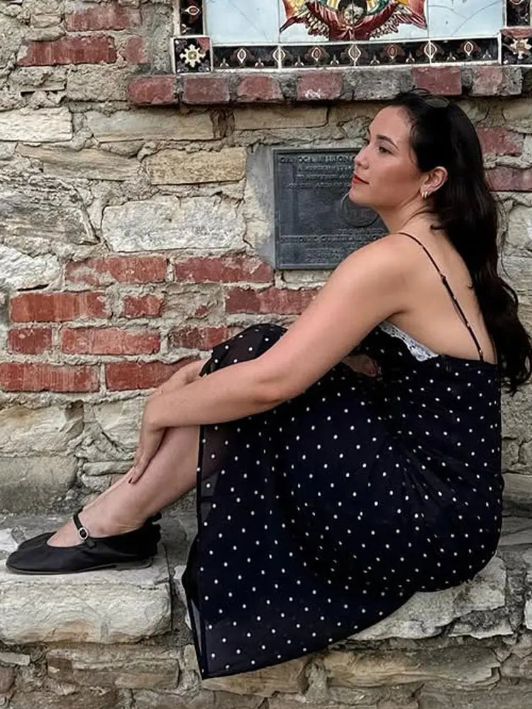 Vestido largo de encaje con cuello en V para mujer