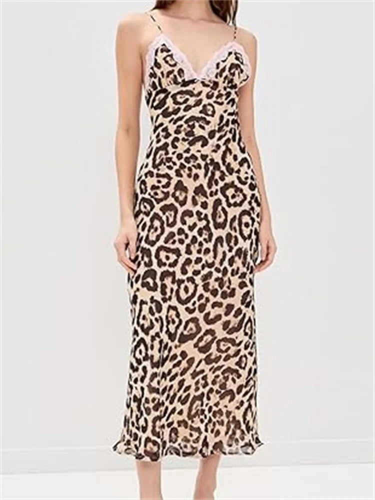 Vestido largo de encaje con cuello en V para mujer