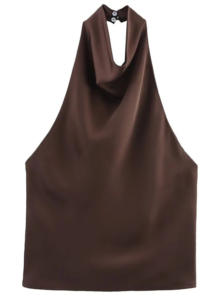 Top de corsé con halter de satén para mujer