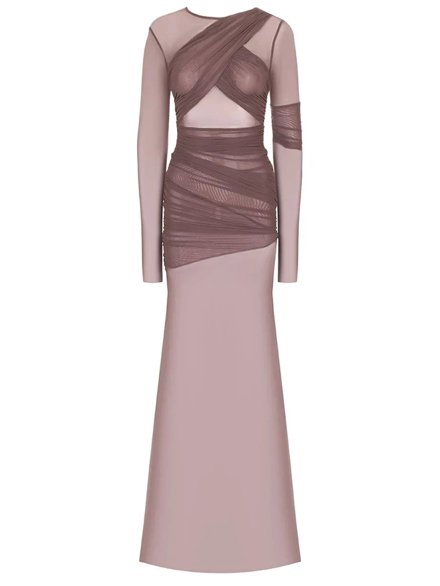 Elegante vestido de fiesta de malla transparente