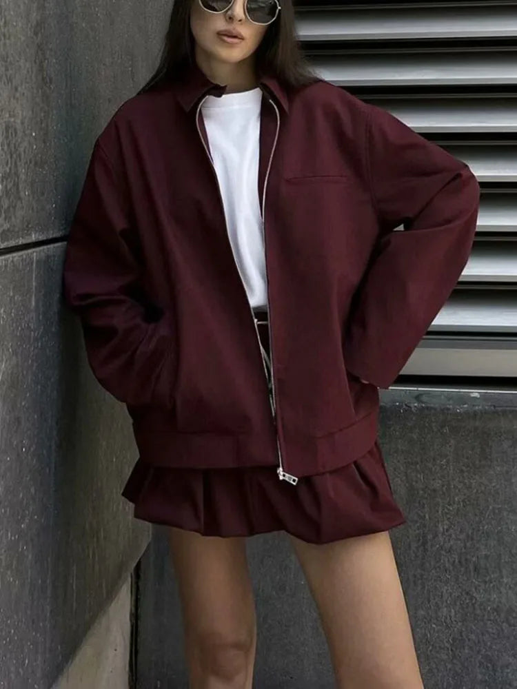 Chaqueta con cremallera de lona burdeos