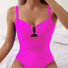 traje de baño brillante con cuello en V para Mujer, traje de baño de una pieza para playa, Trikini para Mujer, Bikini Monokini Badpak Maio