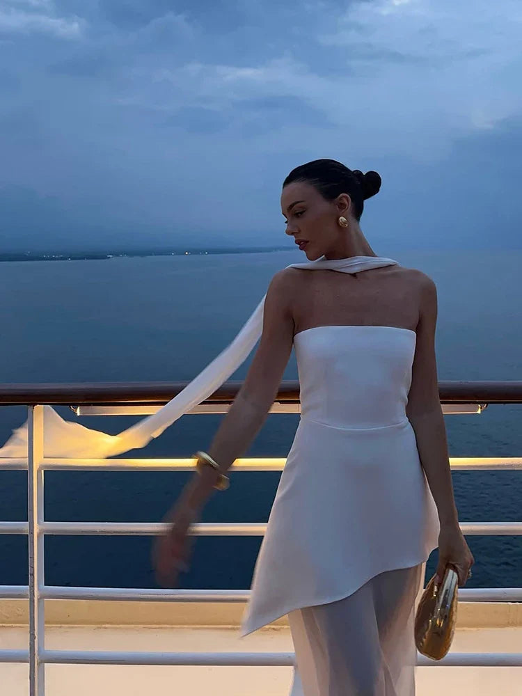 Vestido largo con corsé sin tirantes para mujer