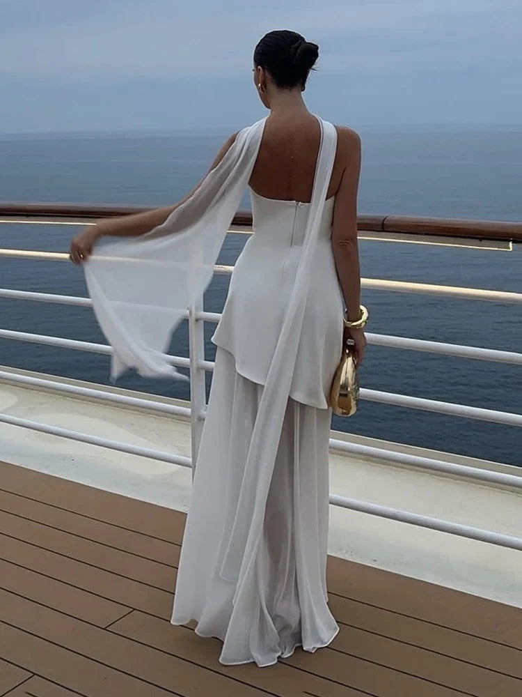 Vestido largo con corsé sin tirantes para mujer