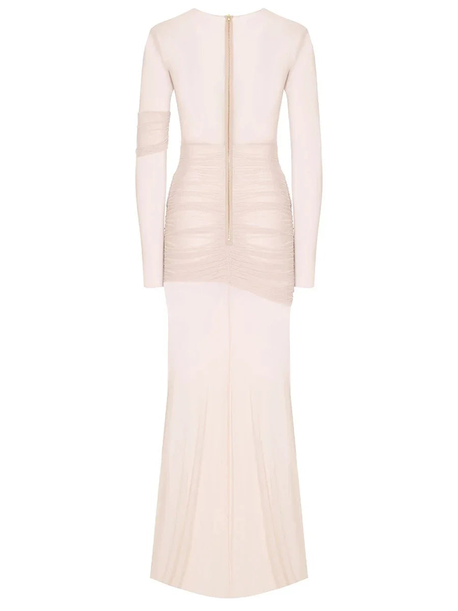 Elegante vestido de fiesta de malla transparente