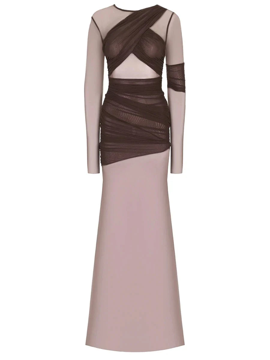 Elegante vestido de fiesta de malla transparente