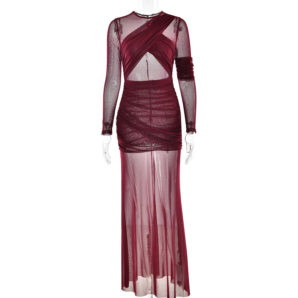 Elegante vestido de fiesta de malla transparente
