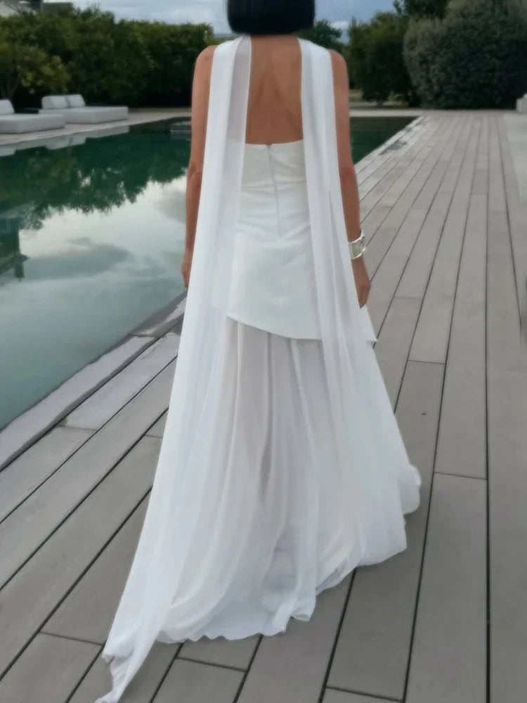 Vestido largo con corsé sin tirantes para mujer
