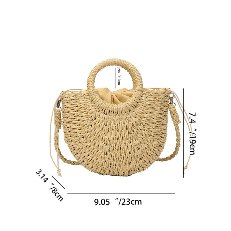 Bolso bandolera de ratán de paja de media luna