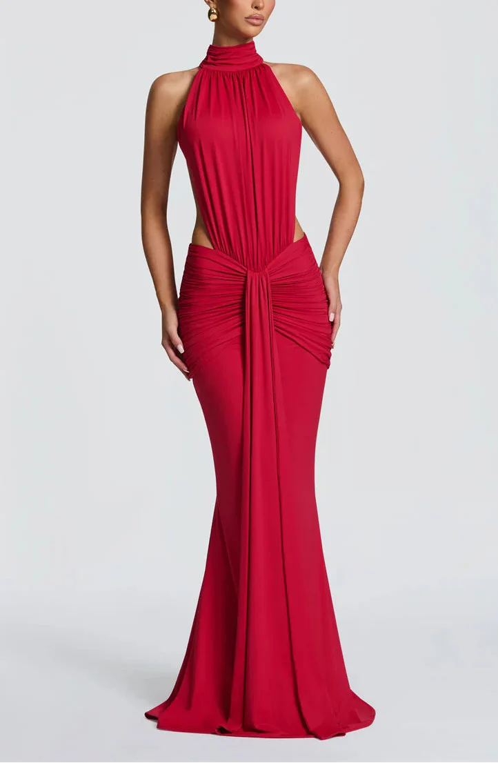 Vestido largo de cuello alto sin espalda para mujer