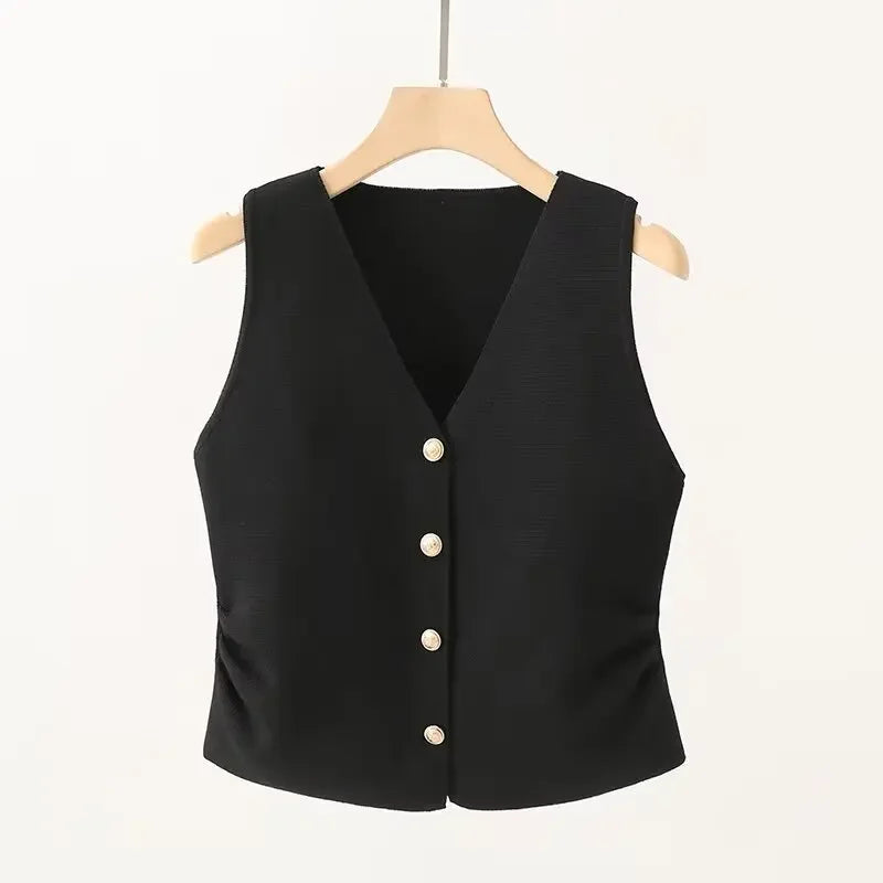 Chaleco fruncido con cuello en V