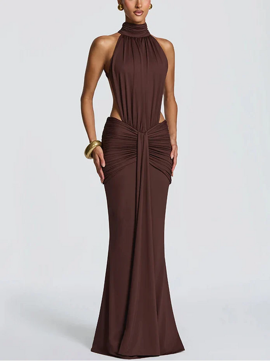 Vestido largo de cuello alto sin espalda para mujer