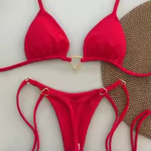 Nuevo Bikini blanco de Color sólido para mujer, traje de baño de cintura baja con cordones, conjunto de dos piezas