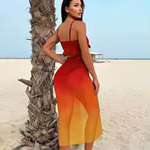 Bikini Traje de bañode tres piezas de color degradado Conjunto de bikinis de malla Traje de baño de playa de verano Traje de baño para mujer