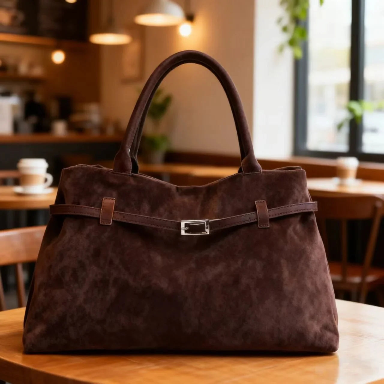 Bolso de mano marrón vintage para mujer