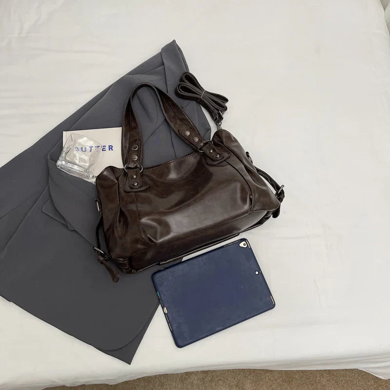 Bolso de mano retro de PU para mujer