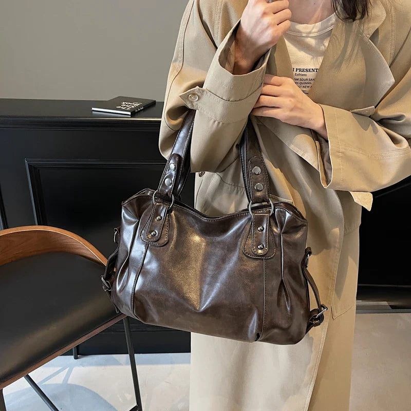 Bolso de mano retro de PU para mujer