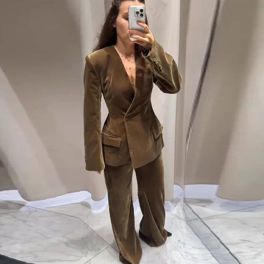 Conjunto de traje blazer de terciopelo para mujer