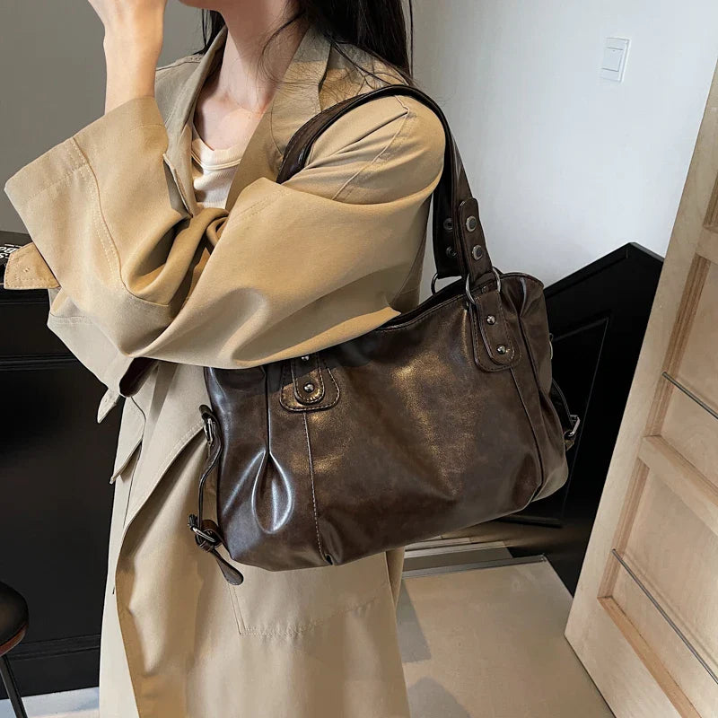 Bolso de mano retro de PU para mujer