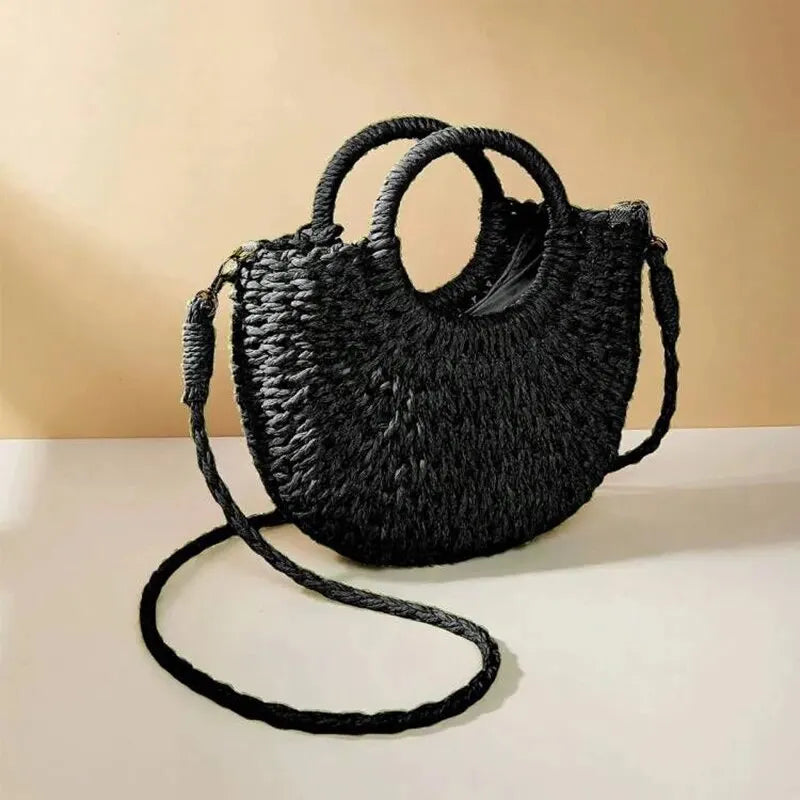 Bolso bandolera de ratán de paja de media luna