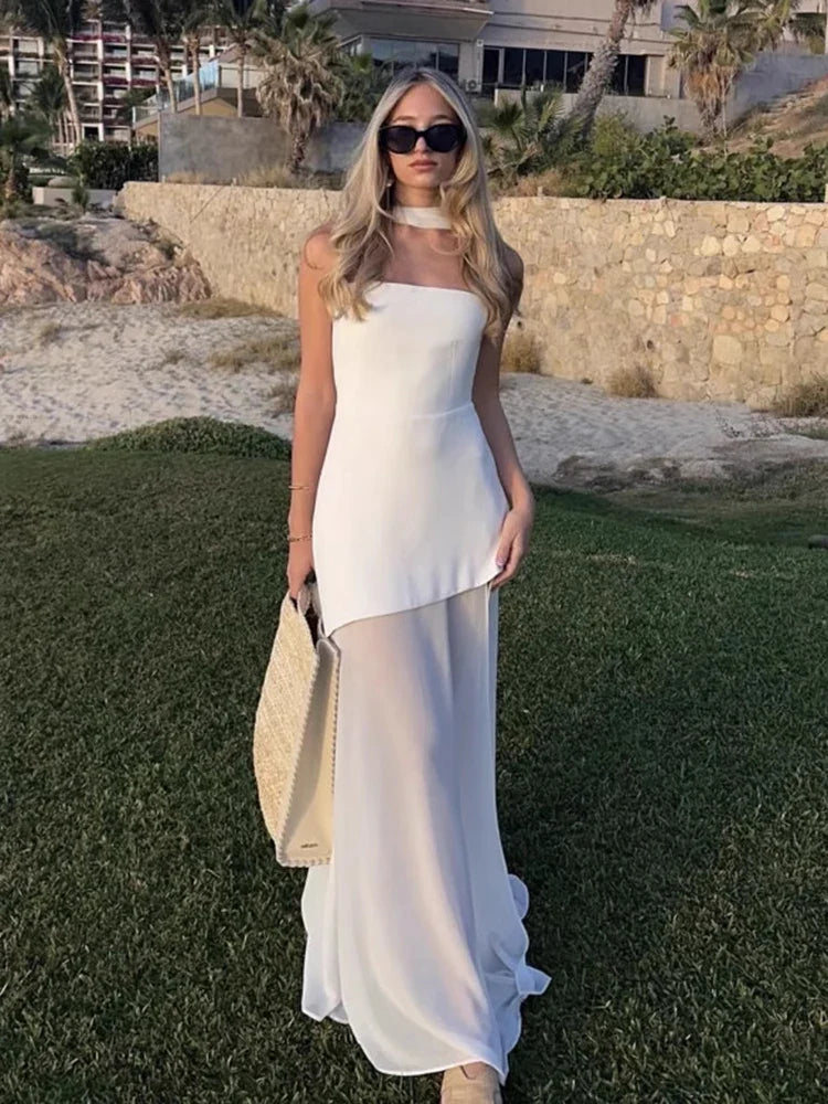 Vestido largo con corsé sin tirantes para mujer