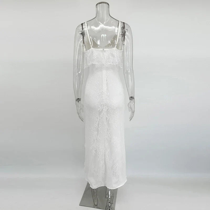 Vestido largo con tirantes con volantes para mujer