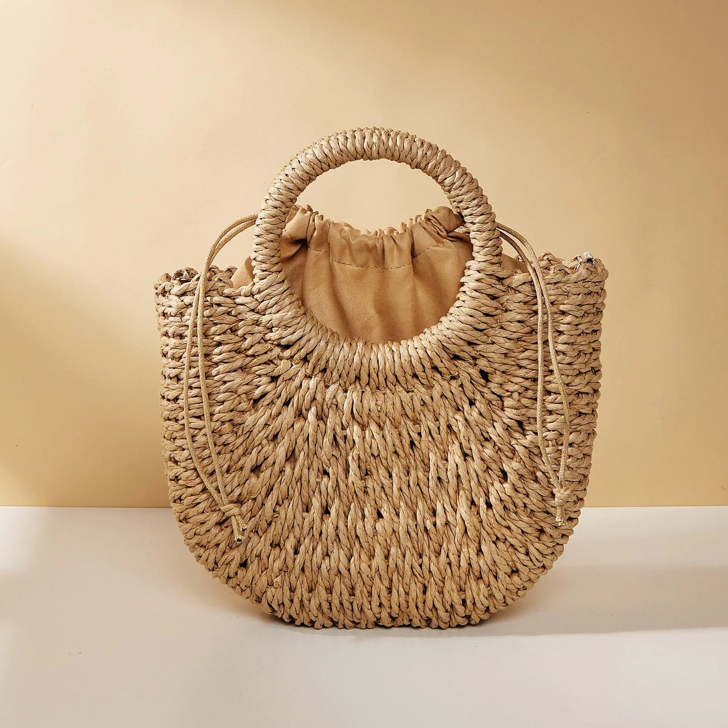 Bolso bandolera de ratán de paja de media luna