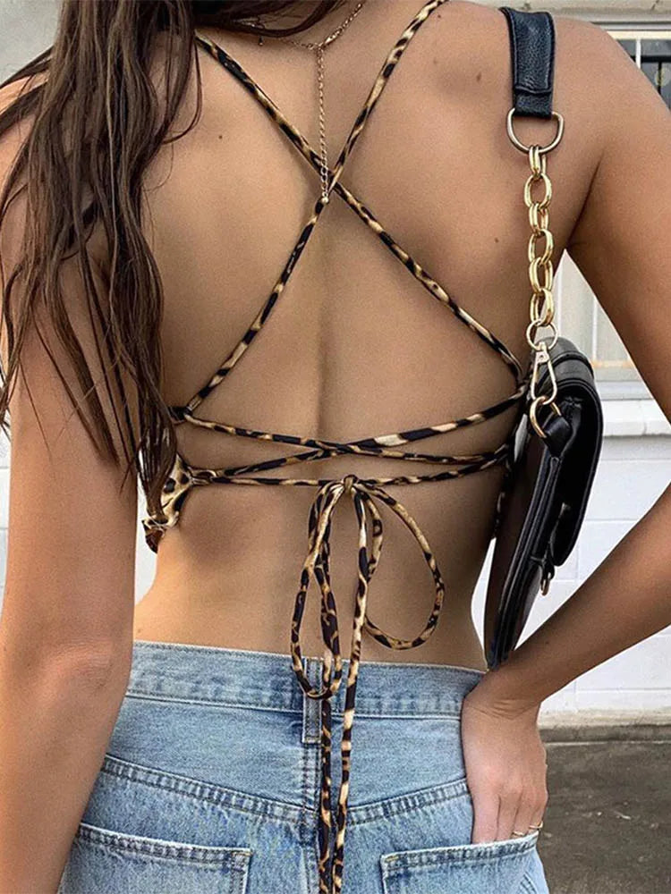 Camiseta sin mangas con estampado de leopardo para mujer
